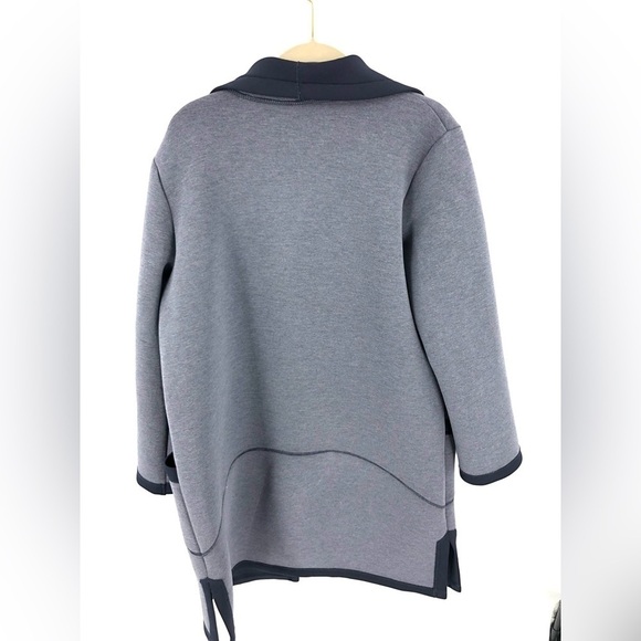 Clara Sun Woo Size Medium Neoprene Open Front Cardigan Coatigan Long Jacket Gray - Picture 2 of 7